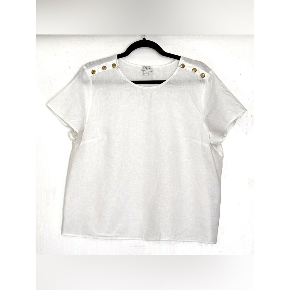 J.Crew Linen-Blend Button-Shoulder Shirt White Size Large